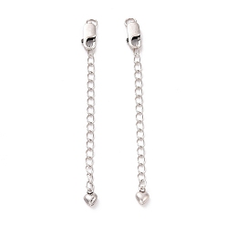 Античное Серебро 925 удлинители цепи из стерлингового серебра, с застежками в виде когтей лобстера и подвесками, сердце, античное серебро, 63x2.5 мм, отверстие : 2.4 мм