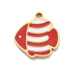 (123L) Белый крем непрозрачный блеск 304 из нержавеющей стали шармы эмали, очарование рыбы, реальный 18 k позолоченный, огнеупорный кирпич, 13x12x1 мм, отверстие : 1.4 мм