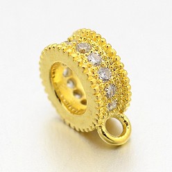 Золотой Поручни из латуни с покрытием из латуни, микро паве, кубический цирконий, петля под залог, плоско-круглые, без кадмия и без свинца, золотые, 8.5x6.5x3 мм, отверстие : 1 мм, внутренний диаметр: 4 мм