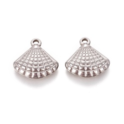 Stainless Steel Color Non-Tarnish 304 Stainless Steel Pendants, Scallop Shell Shape, Stainless Steel Color, 17x17x3mm, Hole: 1.6mm