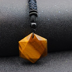 Tiger Eye Natural Tiger Eye Pendant Necklaces, Hexagon, 20.08~31.50 inch(51~80cm)