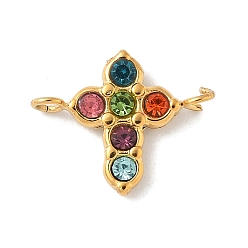 Разноцветный 304 подвески-соединители из нержавеющей стали со стразами, золотые, крестик, красочный, 10.5x13x2.5 мм, отверстие : 1.5 мм