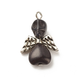 Черный Хэллоуин окрашенные синтетические бирюзовые подвески, с пластиковыми крыльями ccb и железными петлями платинового тона, череп ангела, чёрные, 29x20x9 мм, отверстие : 2.5 мм