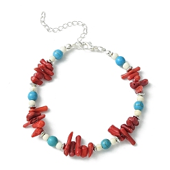 Colorful Synthetic Coral & Turquoise & Magnesite Chips Beaded Bracelets for Women, Colorful, 10 inch(25.4cm)