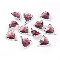 Фиолетовый Стеклянные подвески, с фурнитурой Berzel с открытой спиной из экологически чистого сплава, граненые, треугольные, серебряный цвет гальваническим, фиолетовые, 17x14.5x7 мм, отверстие : 1.2 мм