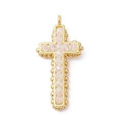 Белый Подвески гальванизируйте стекла, крест очарование, с шариками из сплава и семян, граненые, белые, 40x29x7 мм, отверстие : 1.8 мм