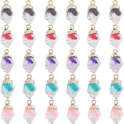 Mixed Color Resin Pendants, Imitation Quartz, with Top Light Gold Plated Iron Loops, Nuggets, Mixed Color, 20~21x11x6mm, Hole: 1.8mm, 5colors, 6pcs/color, 30pcs/box