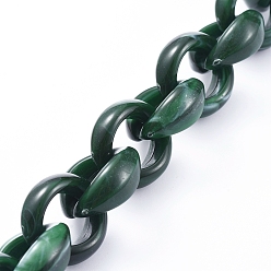 Темно-Зеленый Акриловые цепочки Роло ручной работы, отрыгивающая цепь, Стиль имитация драгоценных камней, темно-зеленый, Коннекторы : 20x18x8 мм, около 39.37 дюйм (1 м) / прядь