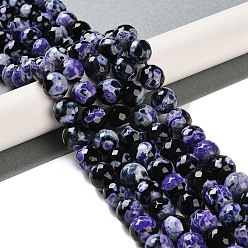 Индиго Природные пожары треск агат бисер нитей, окрашенная и подогревом, граненые, круглые, индиговые, 10 мм, отверстие : 0.8 мм, около 37 шт / нитка, 14'' (35.5 см)