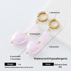Pink 304 Серьги-кольца из нержавеющей стали и смолы для женщин, сердце, с имитацией жемчуга, золотые, розовые, 56 мм