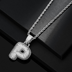 Letter P Латунные микропаве прозрачные кубические цирконии массивные инициальные подвески ожерелья, платина, Письмо P, 19.69 дюйм (50 см)