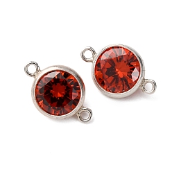 Красный 925 подвески-коннекторы из серебра с паве из кубического циркония, плоско-круглые, красные, 10.5x6.5x3.5 мм, отверстие : 0.9 мм