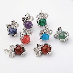 Mixed Stone Natural & Synthetic Mixed Stone Pendants, Elephant, with Brass Findings, Platinum, Lead Free & Nickel Free, 31x20x26mm, Hole: 4x6mm