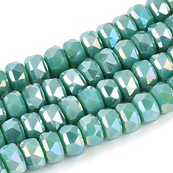 Средний Аквамарин Гальванические непрозрачные стеклянные бусины, рондель, граненые, с покрытием AB цвета, средний аквамарин, 5.5~6.5x3.5~4.5 мм, отверстие : 1~1.4 мм, около 91~100 шт / нитка, 14.17~17.32 дюйм (36~44 см)