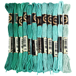 Зеленый 6-слойная полиэфирная нить для вышивания, нитки для вышивки крестом, сегмент окрашенный градиентный цвет/рождественская/осенняя цветовая серия, зелёные, 0.5 мм, около 8.75 ярдов (8 м) / моток, 12 мотки