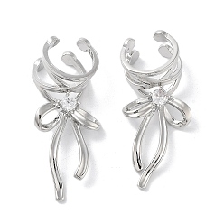 Платина Латунное покрытие стойки, манжета из микропаве с кубическим цирконием, без кадмия и без свинца, долговечный, бантом, платина, 45x19x11.5 мм