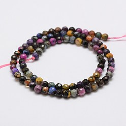 Colorful Faceted Natural Fire Crackle Agate Beads Strands, Round, Dyed & Heated, Colorful, 4mm, Hole: 0.8mm, about 90~92pcs/strand, 14 inch(35.6cm)