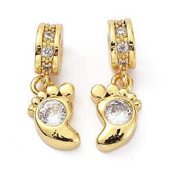 Golden Brass Cubic Zirconia Pendants, Foot, Golden, 19.5mm, Hole: 3mm