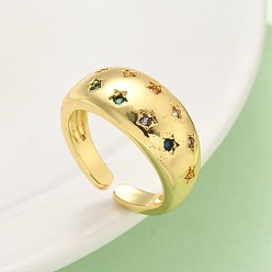 Настоящее золото 18K Регулируемые манжетные кольца с микропаве из кубического циркония из латуни, без кадмия, без никеля и без свинца, звезда, реальный 18 k позолоченный, 10 мм, внутренний диаметр: регулируемый