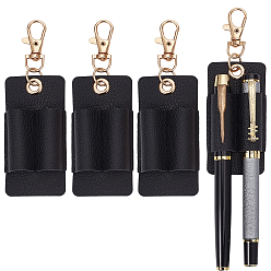 Negro 4piezas de colgantes rectangulares de cuero sintético, clip para bolígrafo, con cierres giratorios, negro, 120 mm