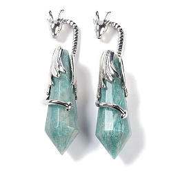 Амазонит Большие подвески с ограненными заостренными пулями из натурального амазонита, стойка с латунными подвесками в виде дракона, без свинца и без кадмия, платина, 73.5~78.5x15.5~16.5x15.5~16.5 мм, отверстие : 4x2.5 мм