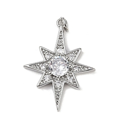 Платина Латунные микро проложить кубического циркония подвески, без кадмия и без свинца, восьмиугольная звезда, с целью перехода в кольце, платина, 28.5x21.5x4.5 мм, отверстие : 3.2 мм