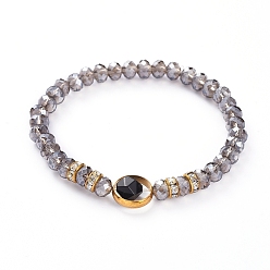 Schwarz Achat Natürliche schwarze Achat (gefärbt) Edelstein-Stretch-Armbänder, mit galvanischen Glasperlen und Messing-Strass-Distanzperlen, 2-1/8 Zoll (54.5 mm)