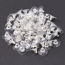 Серебро Латунная серьга-клатч пуля сзади с подушечкой, для стабилизации тяжелых серег, с пластиковыми накладками, ушные гайки, серебряные, 12x7 мм, отверстие : 1 мм