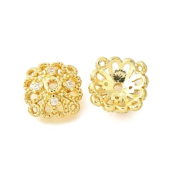 Настоящее золото 18K Колпачки для бусин из прозрачного кубического циркония в форме цветка из латуни, долговечный, без кадмия и без свинца, стойки покрытие, реальный 18 k позолоченный, 10x10x3.5 мм, отверстие : 1.2 мм