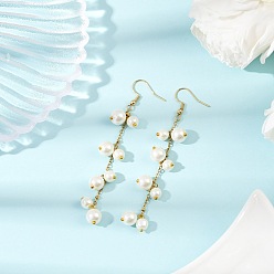 Золотой Стеклянные под жемчуг болтаться серьги, с 304 нержавеющей стали серьги крючки, круглые, золотые, 81 мм