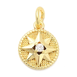 Настоящее золото 18K Латунные микро проложить кубического циркония прелести, плоские круглые со звездой, долговечный, стойки покрытие, с целью перехода в кольце, реальный 18 k позолоченный, 12x10x3.5 мм, отверстие : 3.2 мм