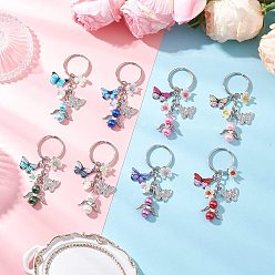 (52) Непрозрачная лаванда 8 шт. 8 цвета сплава эмали с акриловыми брелоками, бабочка и ангел, с железными разрезными брелоками, старинное серебро и платина, разноцветные, 71.5 мм