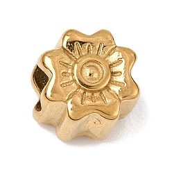 Real 18K Gold Plated 304 Stainless Steel European Beads, Large Hole Beads, Flower, Real 18K Gold Plated, 11x8.5mm, Hole: 4.5mm