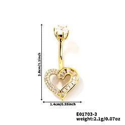 Золотой Сердце латунные стразы кольца для живота изогнутая штанга, золотые, 28x14 мм