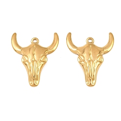 Chapado en Oro Real 18K 304 colgantes de acero inoxidable, encantos de cabeza de ganado, revestimiento de iones (ip), real 18 k chapado en oro, 28.5x23.5x3 mm, agujero: 1.8 mm