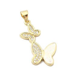 Настоящее золото 18K Латунные микропаве прозрачные подвески с фианитом, без кадмия и без свинца, с синтетическим опалом, бабочка, реальный 18 k позолоченный, 27.5x15x2.5 мм, отверстие : 4.5x3.5 мм