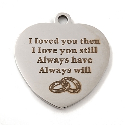 Нержавеющая Сталь Цвет Не тускнеющие подвески ко дню святого валентина 201 из нержавеющей стали, обереги с любовным посланием, сердце со словами-подвесками, цвет нержавеющей стали, 30.5x29x2 мм, отверстие : 3 мм