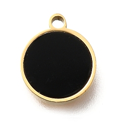 Черный 304 из нержавеющей стали плоские круглые прелести, с пластиковой имитацией оболочки, золотые, ионное покрытие (ip), чёрные, 9.5x8x1.5 мм, отверстие : 1 мм