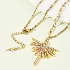 Солнце 304 ожерелья с подвесками из нержавеющей стали с микропаве из прозрачных кубических цирконий для женщин, золотые, солнце, 16.26 дюйм (41.3 см), Кулон : 28.5x28 мм