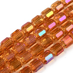 Шоколадный Стеклянные бусины с гальваническим покрытием , граненый ствол, цвет шоколада, 9x7.5 мм, отверстие : 1.3 мм, около 60 шт / нитка, 21.46'' (54.5 см)