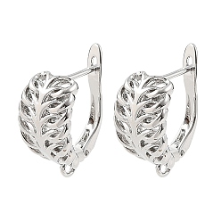 Platinum SHEGRACE Brass Hoop Earring Findings, Leaf, with Loop, Cadmium Free & Lead Free & Nickel Free, Platinum, 19x15x9.5mm, Hole: 1.4mm, Pin: 1mm