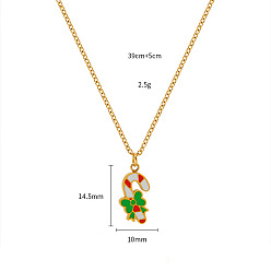 Candy Cane Рождество 304 подвески из нержавеющей стали с эмалью, золотые, зелёные, шоколадная конфета, 15.35 дюйм (39 см), Кулон : 14.5x10 мм