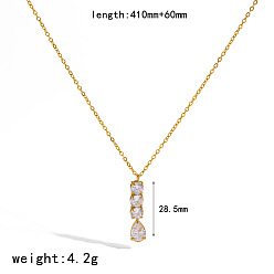 Teardrop 304 Colliers pendentifs en acier inoxydable sertis de zirconiums cubiques transparents pour femmes, or, larme, 16.14 pouce (41 cm), pendentif: 28.5 mm
