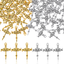 Античный Серебрянный & Античный Золотой 50 шт 2 цвета подвески из цинкового сплава в тибетском стиле, перекрестной, старинное серебро и античный золотой, 34x20 мм, 25 шт / цвет