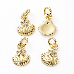 Золотой Латунные микро проложить кубического циркония подвески, для изготовления ювелирных изделий DIY, с прыжковых колец, гребешок, прозрачные, золотые, 10x7.5x2 мм, отверстие : 3 мм