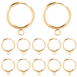 Настоящее золото 24K 12 шт. 201 серьги-кольца из нержавеющей стали, с горизонтальной петлей и 316 стержнем из хирургической нержавеющей стали, реальный 24 k позолоченный, 19x16x1.6 мм, отверстие : 2.5 мм, штифты : 1 мм