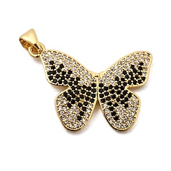 Черный Латунные микро проложить кубического циркония подвески, бабочка, без свинца и без кадмия, долговечный, реальный 18 k позолоченный, стойки покрытие, чёрные, 20.5x27.5x2.5 мм, отверстие : 4x3.5 мм