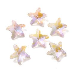 Clear Electroplate Glass Pendants, Back Plated, Faceted, Starfish Charms, Clear, 19.5x20.5x8.5mm, Hole: 1.4mm
