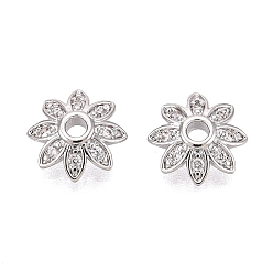 Платина Колпачки для бусин из прозрачного кубического циркония из латуни, цветок, платина, 8x2 мм, отверстие : 1.6 мм