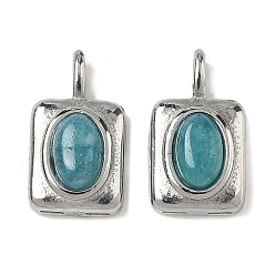 Белый Нефрит Прямоугольник из натурального окрашенного белого нефрита с овальными подвесками, с 304 установками из нержавеющей стали, цвет нержавеющей стали, средне бирюзовый, 13.5x8x4.5 мм, отверстие : 3x1 мм